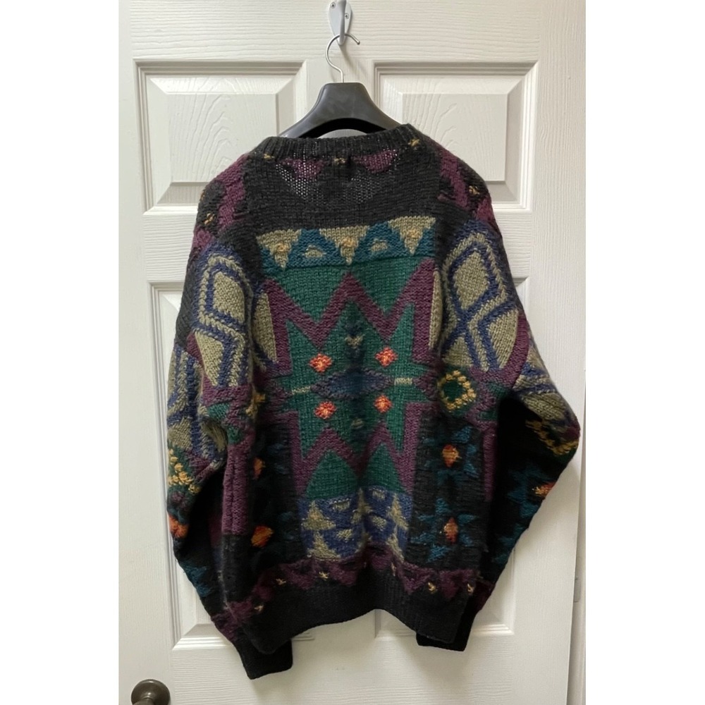Vintage Boston Traders Men's Large Wool Hand Knit Chunky Sweater 90's Maximalist - Picture 5 of 11